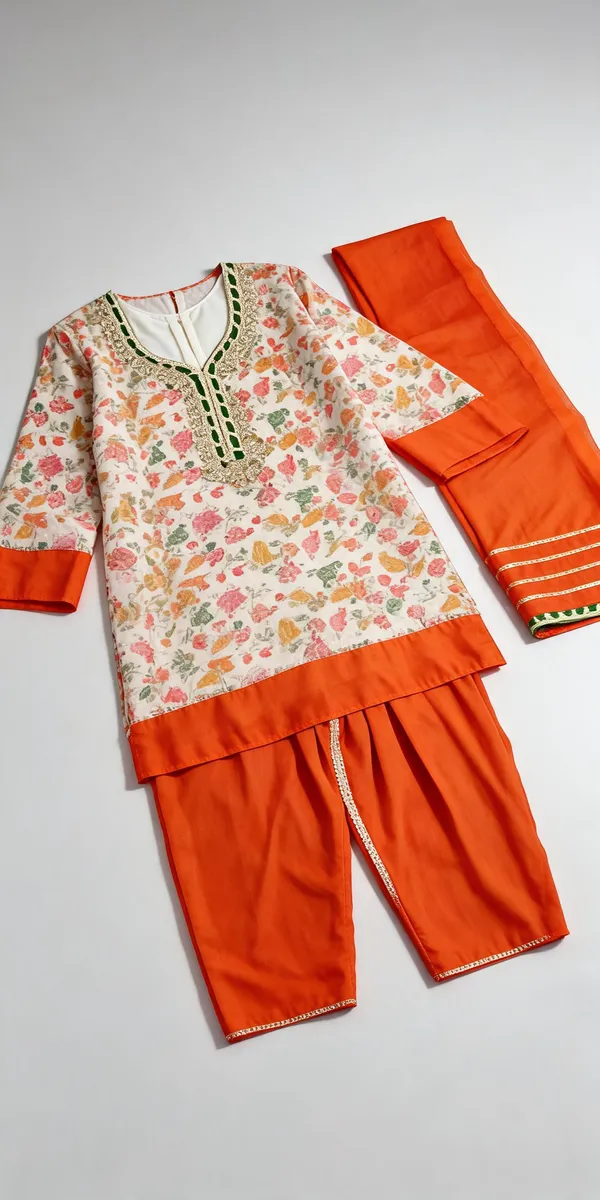 Orange_Chanderi_Gota_Work_Matching_Outfit_For_Girls