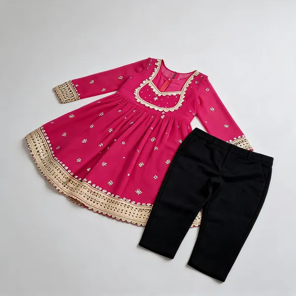 Pink_Matka_Georgette_Mirror_Work_Frock_Suit_For_Kids