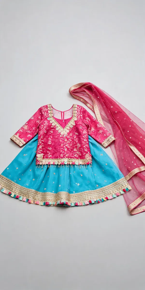 Blue_Pink_Silk_Handwork_Lehenga_Set_For_Kids