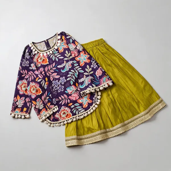 Purple_Green_Silk_Lehenga_Set_For_Kids