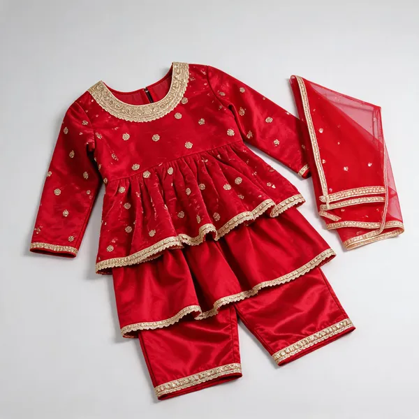 Red_Silk_Handwork_Peplum_Set_For_Kids