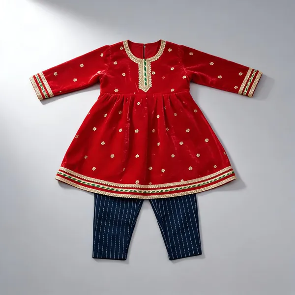 Red_Silk_Zari_Handwork_Frock_Suit_For_Kids