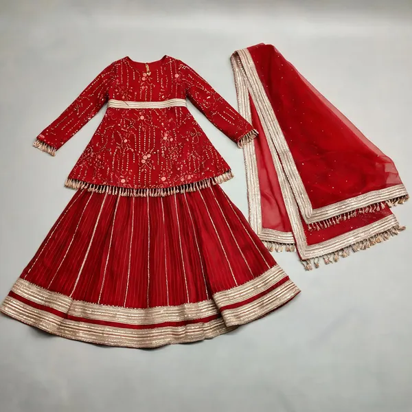 Red_Georgette_Peplum_Lehenga_Dress_For_Kids