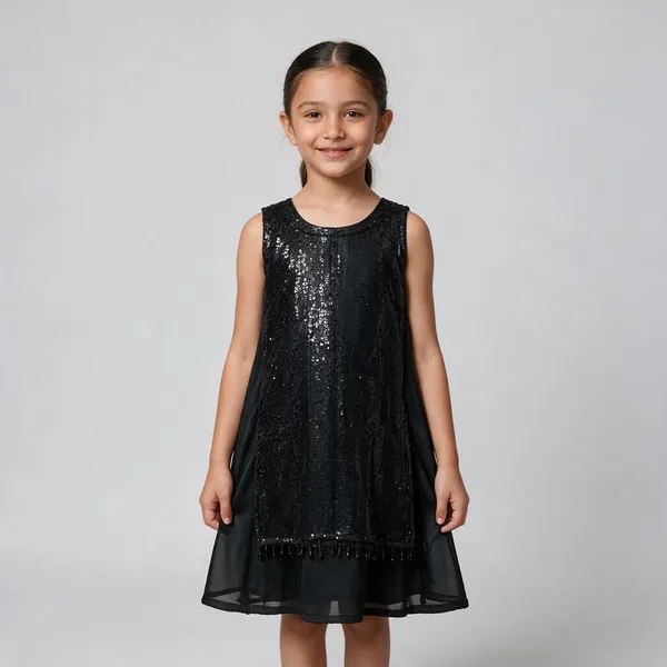 Black_Silk_Sequin_Handwork_Kurta_Sharara_Set_For_Kids