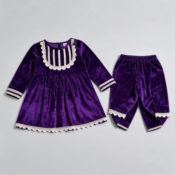 Purple_Velvet_Handwork_Kurta_Set_For_Kids