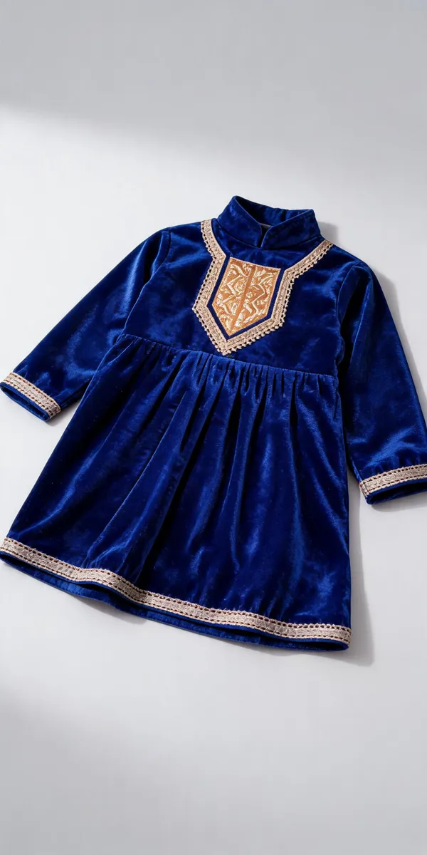 Royal_Blue_Velvet_Handwork_Kurta_Set_For_Kids