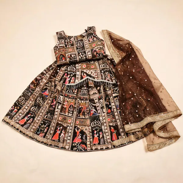 Brown_Silk_Handwork_Lehenga_Set_For_Kids