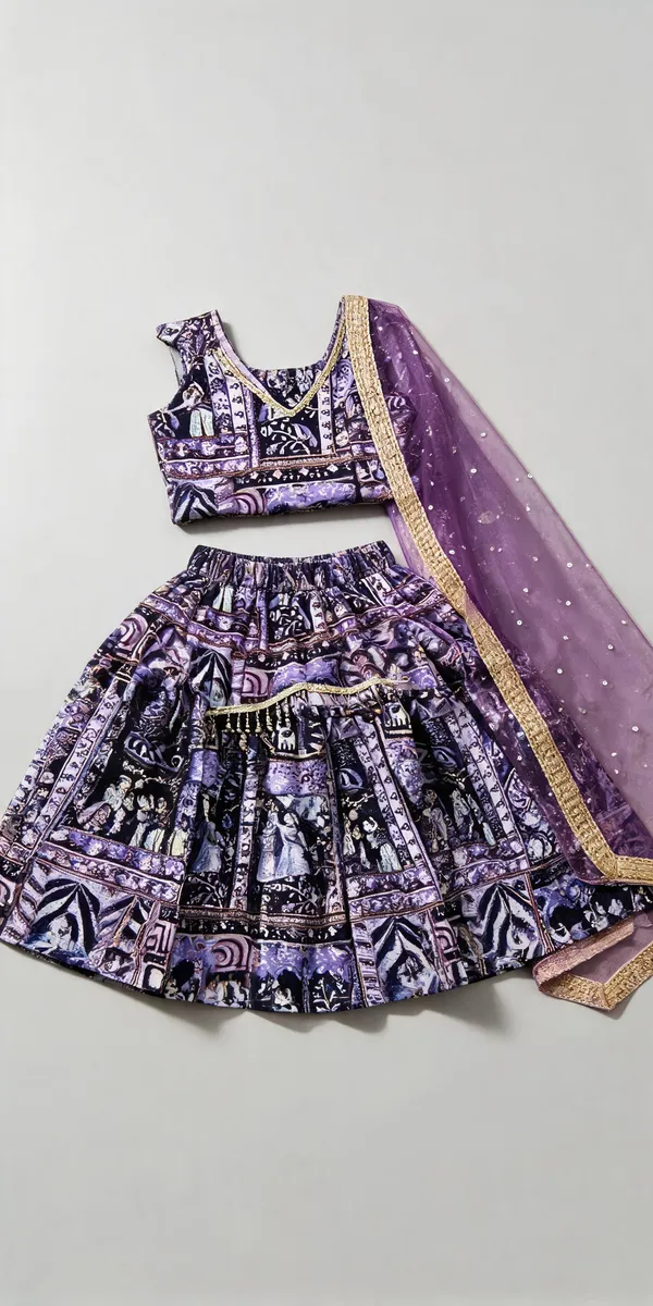 Purple_Silk_Handwork_Sequin_Dupatta_Lehenga_Set_For_Kids