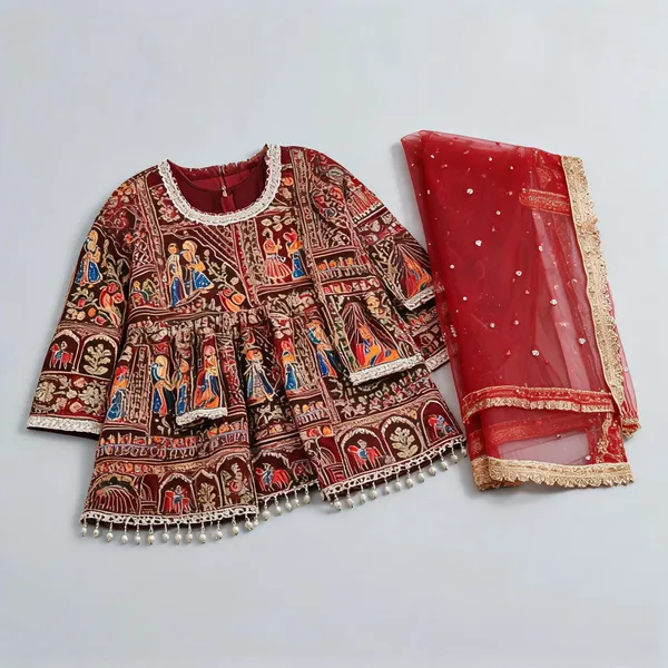 Maroon_Silk_Embroidered_Peplum_Set_For_Kids