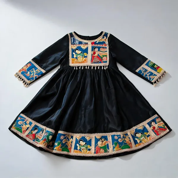 Black_Satin_Silk_Handwork_Frock_Suit_For_Kids