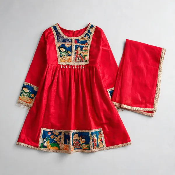 Dark_Pink_Satin_Silk_Handwork_Frock_Suit_For_Kids