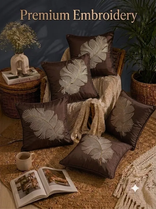 Brown_Embroidered_Feather_Pattern_Cushion_Cover