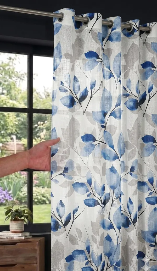 Fabric_Floral_Print_Grommet_Curtain_For_Windows_And_Doors