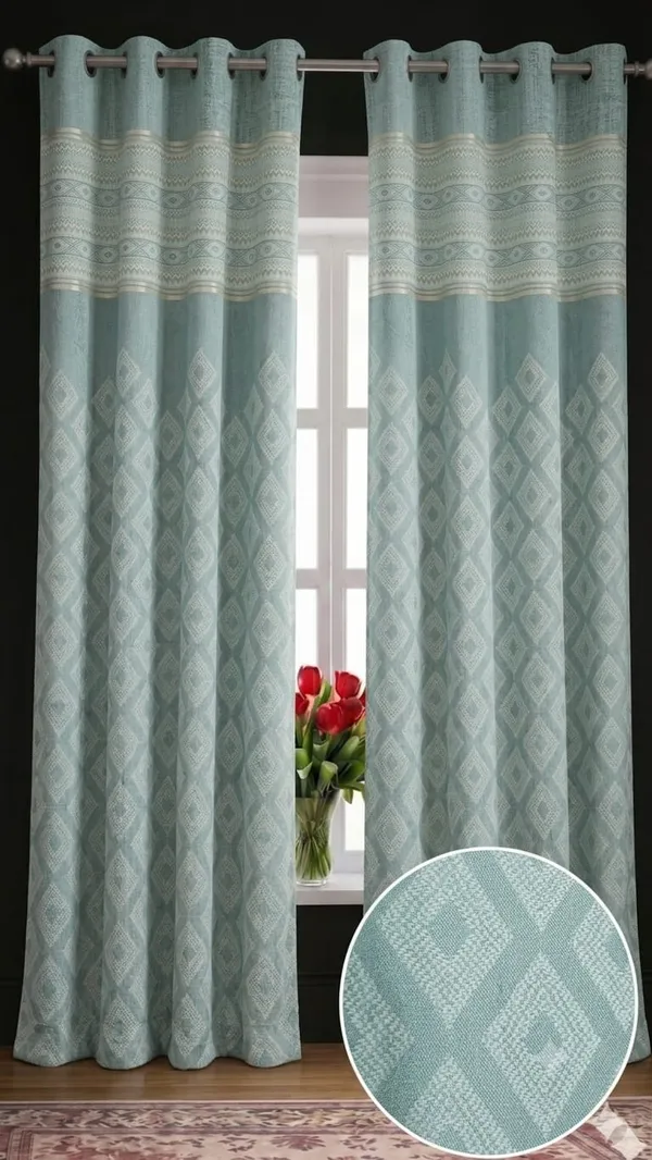 Fabric_Geometric_Pattern_Grommet_Window_Curtain
