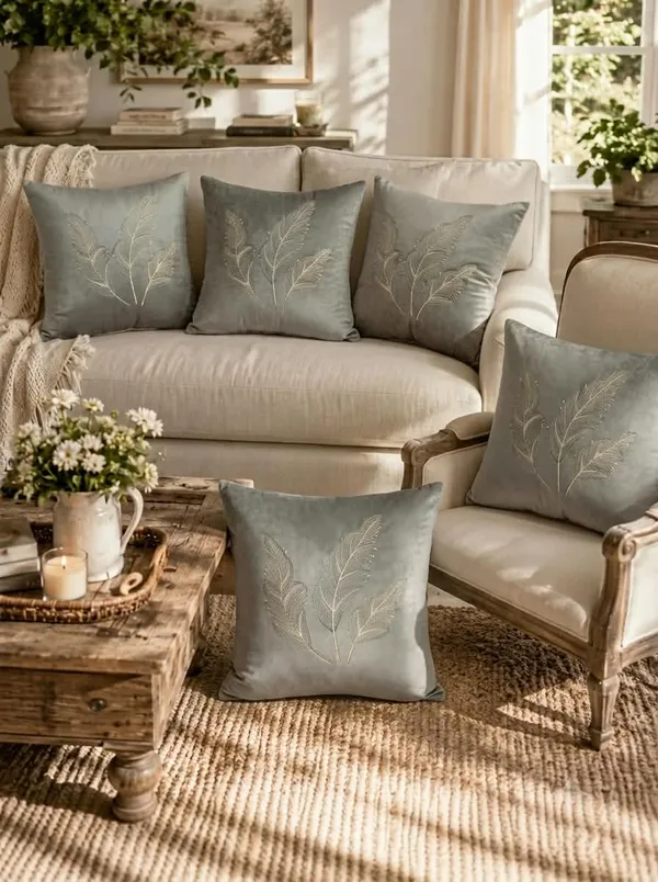Grey_Embroidered_Leaf_Cushion_Cover