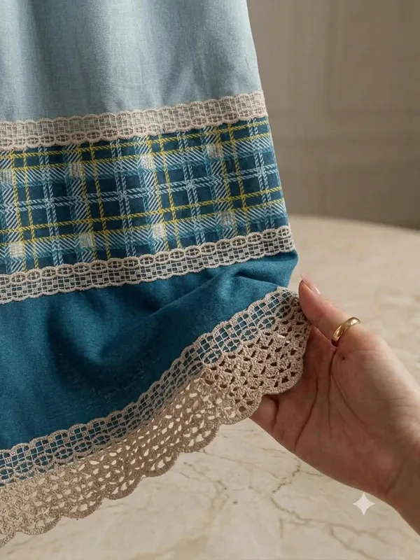 Fabric_Traditional_Plaid_Lace_Window_Curtain