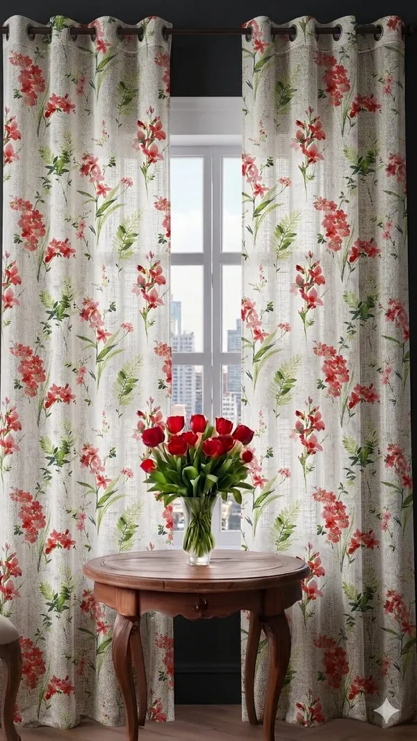 White_Floral_Print_Eyelet_Window_Curtains