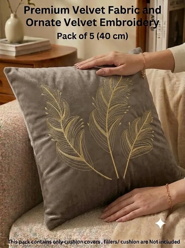 Grey_Embroidered_Leaf_Cushion_Cover