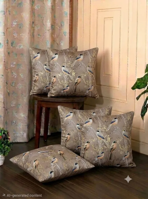 Beige_Decorative_Bird_Print_Cushion_Covers