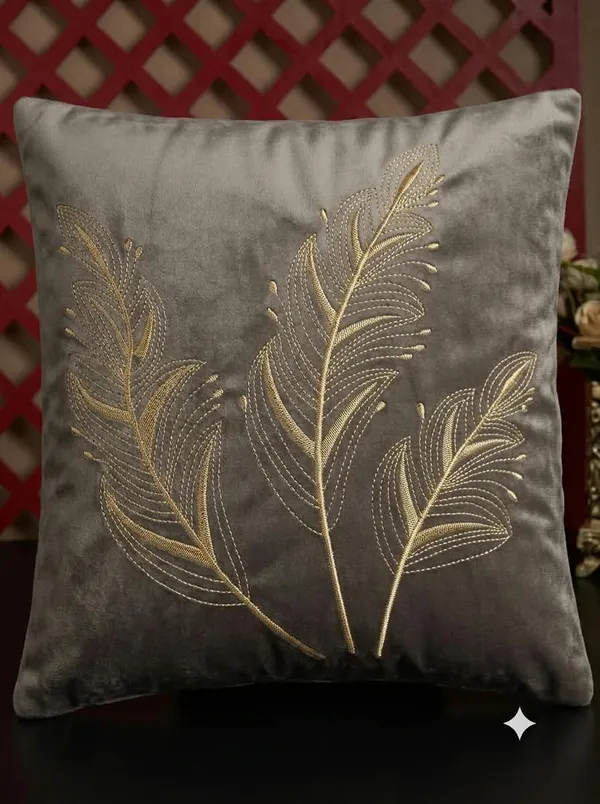 Grey_Embroidered_Leaf_Cushion_Cover
