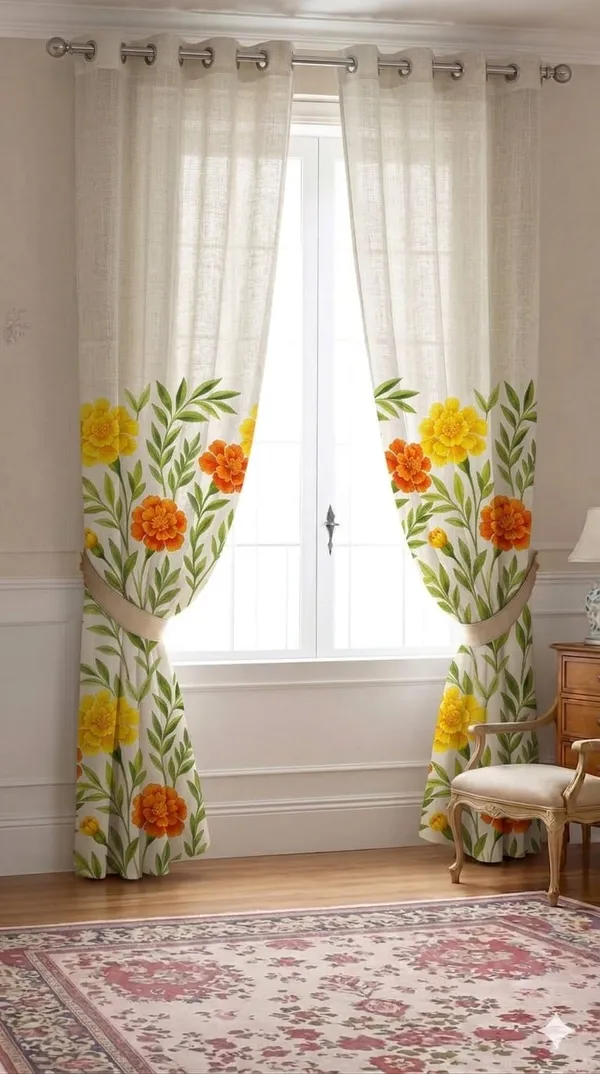 Sheer_Floral_Print_Eyelet_Curtain