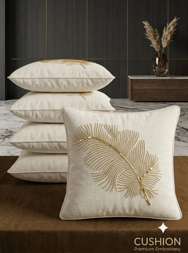 Cream_Embroidered_Leaf_Pattern_Cushion_Cover