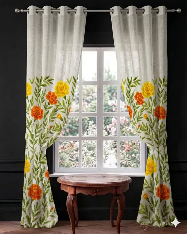 Sheer_Floral_Print_Eyelet_Curtain