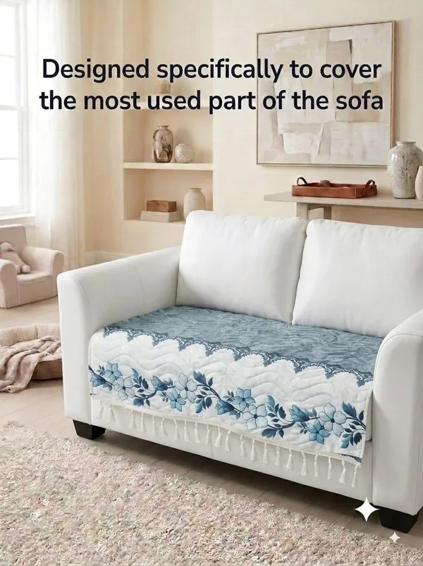 Quilted_Floral_Print_Blue_White_Sofa_Seat_Cover