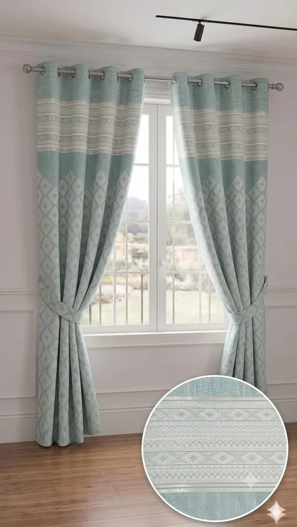 Fabric_Geometric_Pattern_Grommet_Window_Curtain