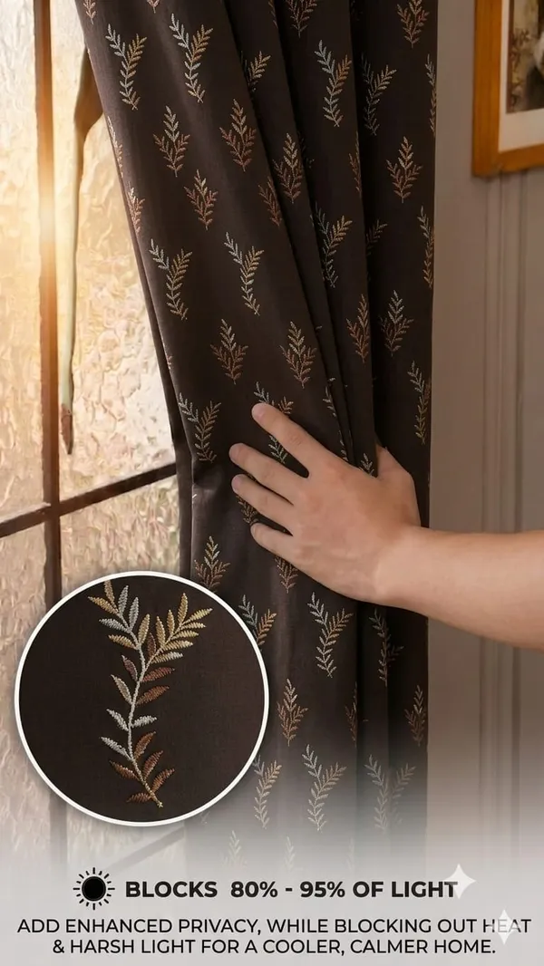 Brown_Leaf_Print_Eyelet_Curtain