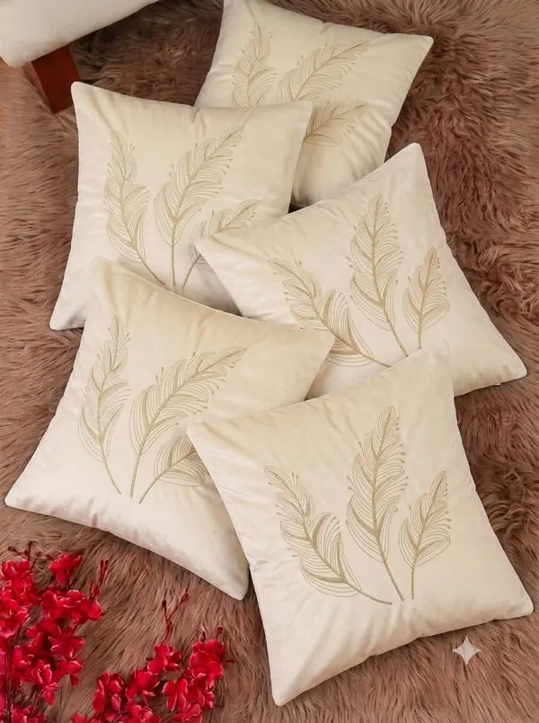 Velvet_Contemporary_Feather_Embroidered_Cushion_Covers_Set_Of_5