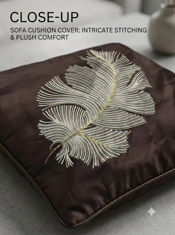 Brown_Embroidered_Feather_Pattern_Cushion_Cover