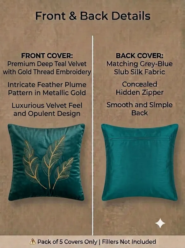 Teal_Velvet_Embroidered_Leaf_Pattern_Cushion_Cover
