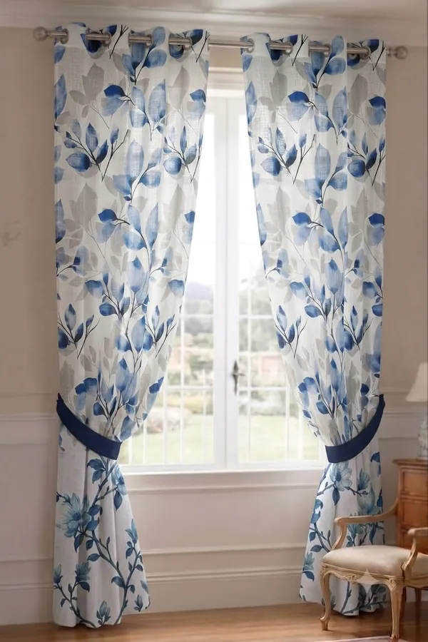 Fabric_Floral_Print_Grommet_Curtain_For_Windows_And_Doors