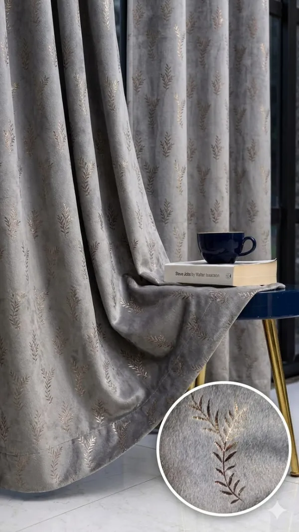 Grey_Embroidered_Leaf_Pattern_Curtain