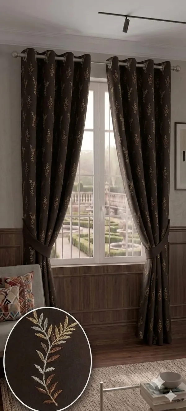 Brown_Leaf_Print_Eyelet_Curtain