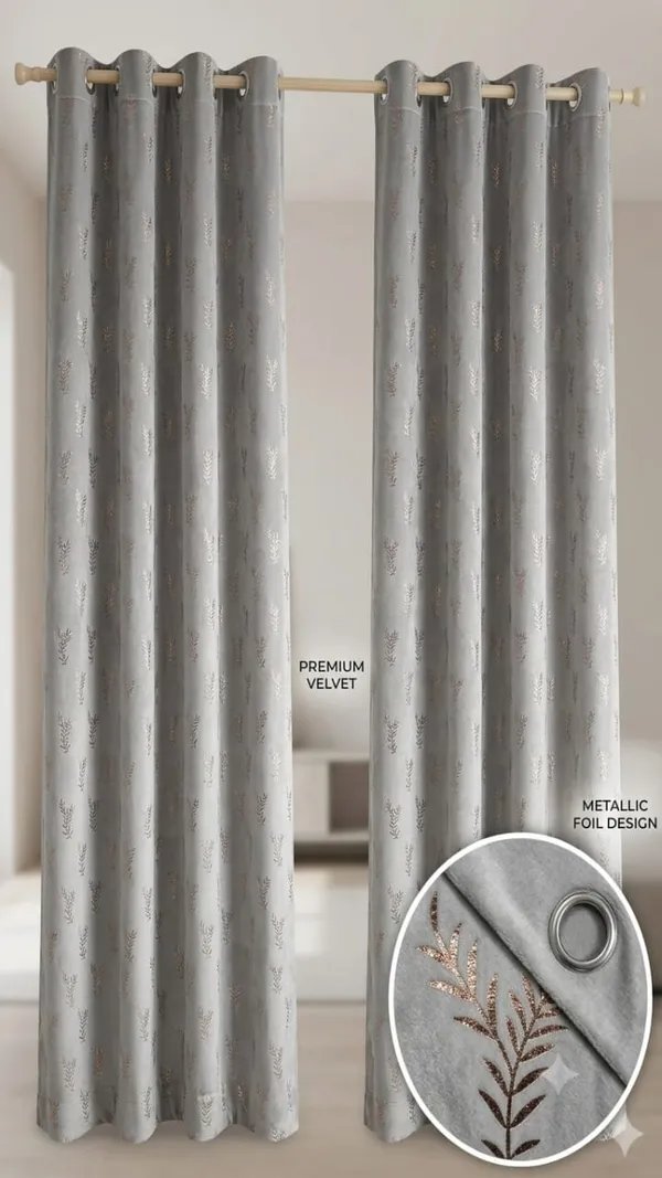 Grey_Embroidered_Leaf_Pattern_Curtain