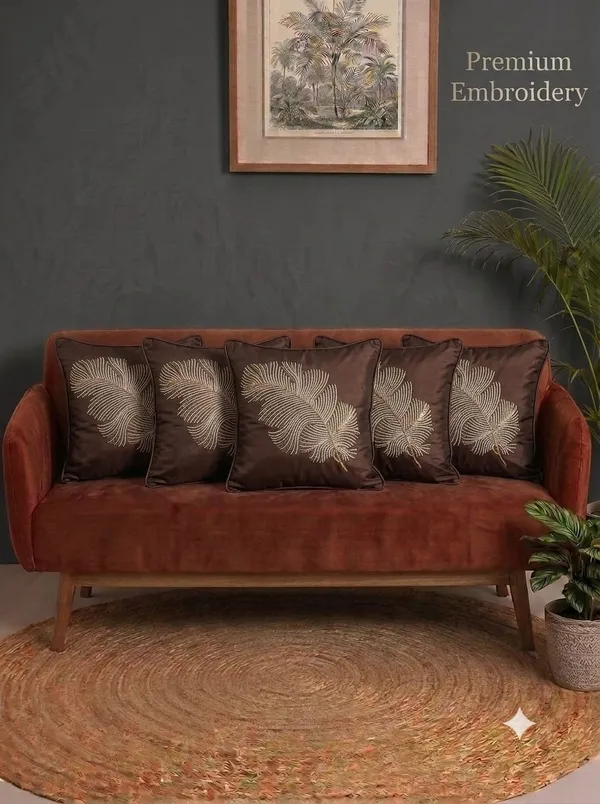 Brown_Embroidered_Feather_Pattern_Cushion_Cover