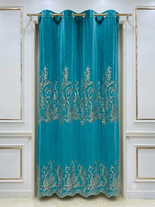 Teal_Embroidered_Floral_Pattern_Curtain