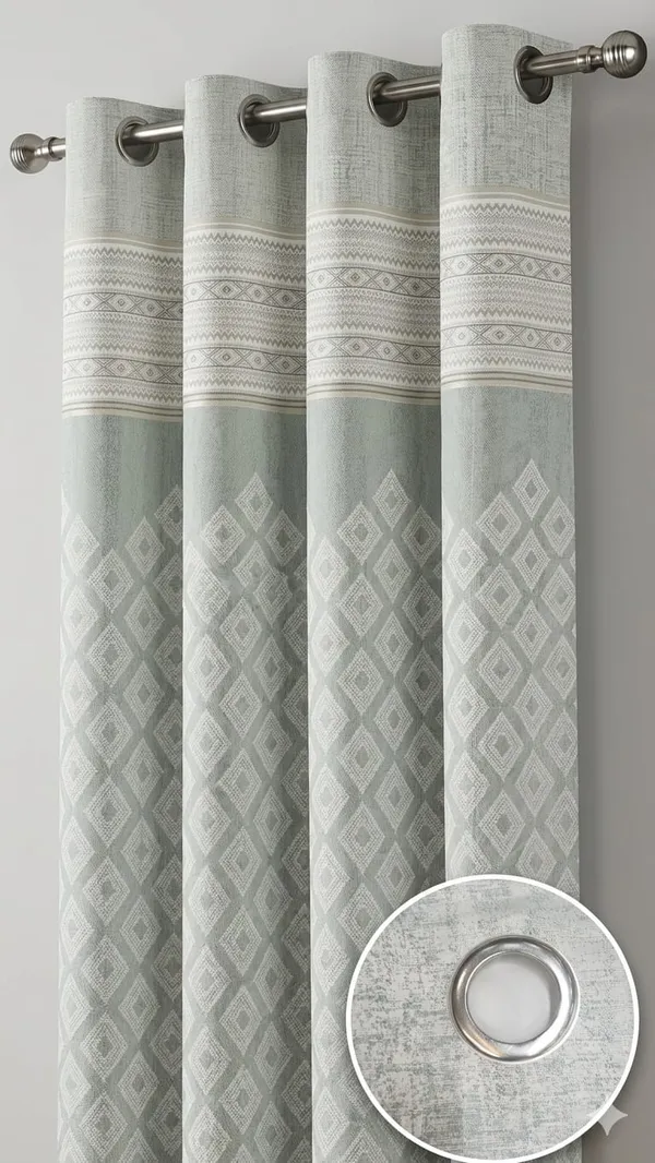 Fabric_Geometric_Pattern_Grommet_Window_Curtain