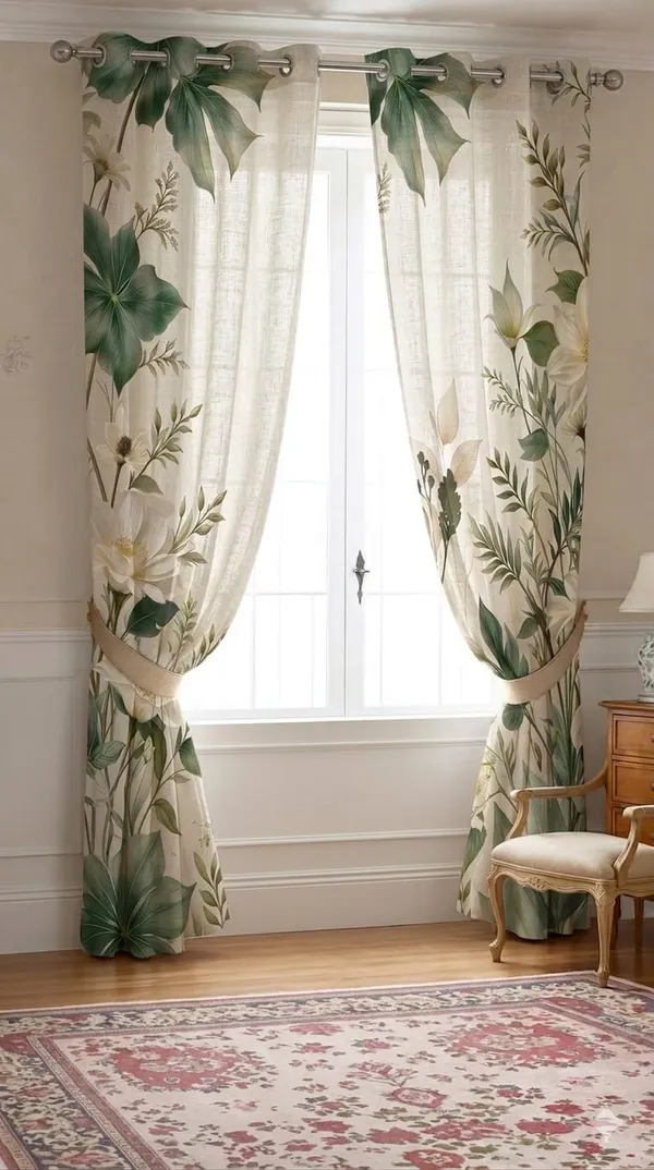Botanical_Floral_Print_Grommet_Curtain_Panels