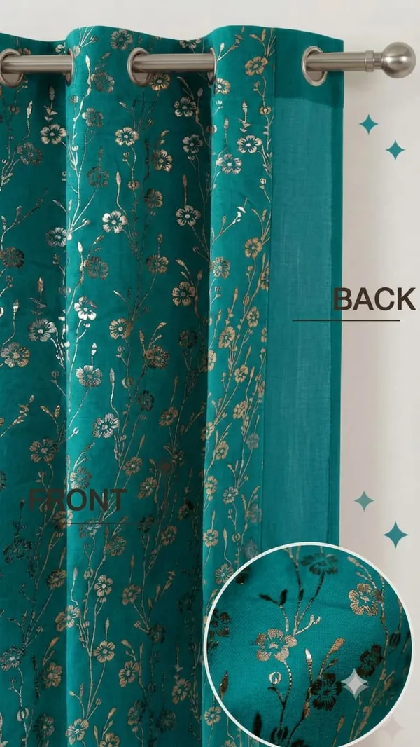 Teal_Floral_Print_Grommet_Curtain_Set