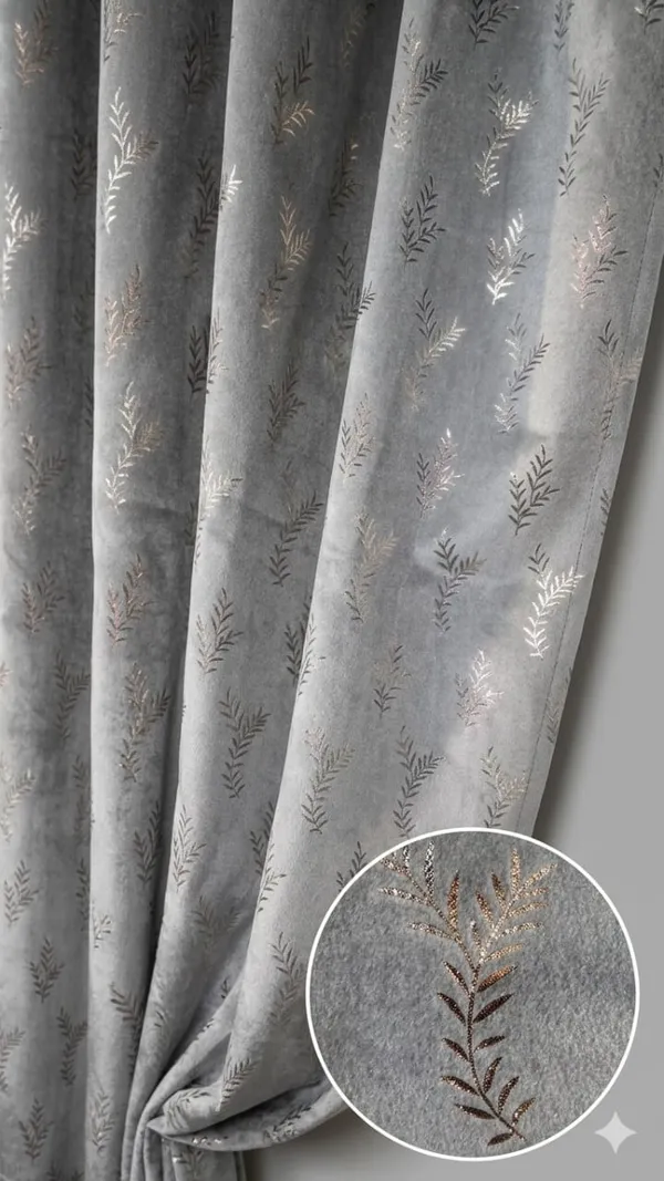 Grey_Embroidered_Leaf_Pattern_Curtain