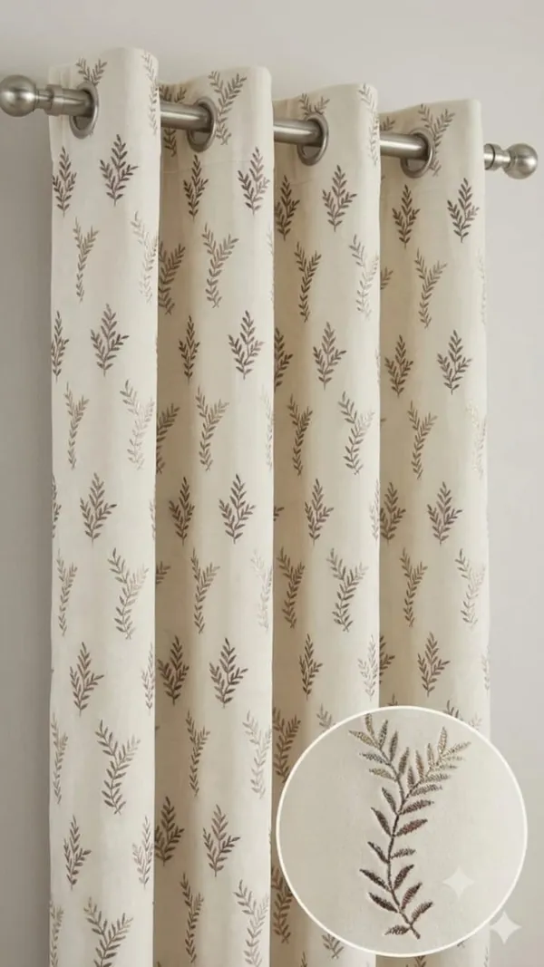 Cream_Botanical_Leaf_Print_Curtain