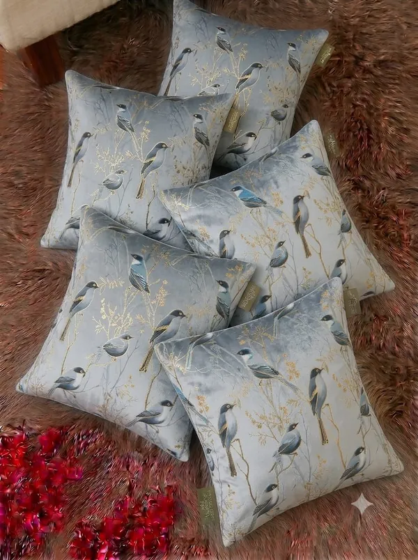Velvet_Bird_Print_Cushion_Cover_Set_Of_5