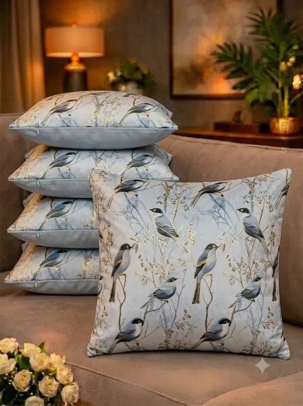 Velvet_Bird_Print_Cushion_Cover_Set_Of_5