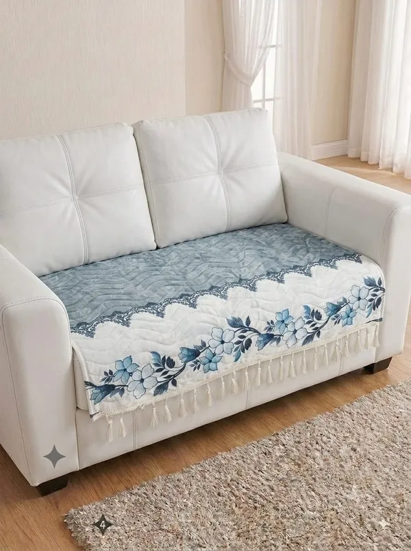 Quilted_Floral_Print_Blue_White_Sofa_Seat_Cover