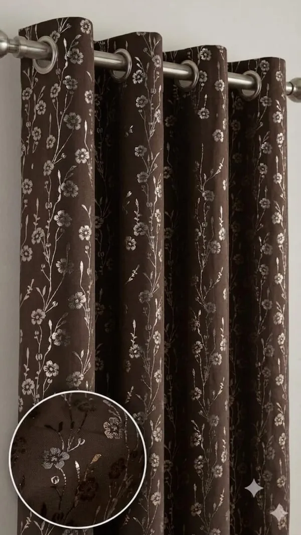 Brown_Floral_Print_Window_Curtains