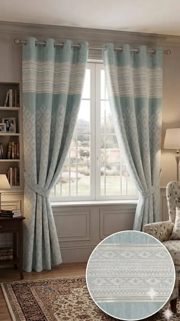 Fabric_Geometric_Pattern_Grommet_Window_Curtain