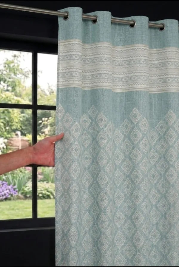 Fabric_Geometric_Pattern_Grommet_Window_Curtain
